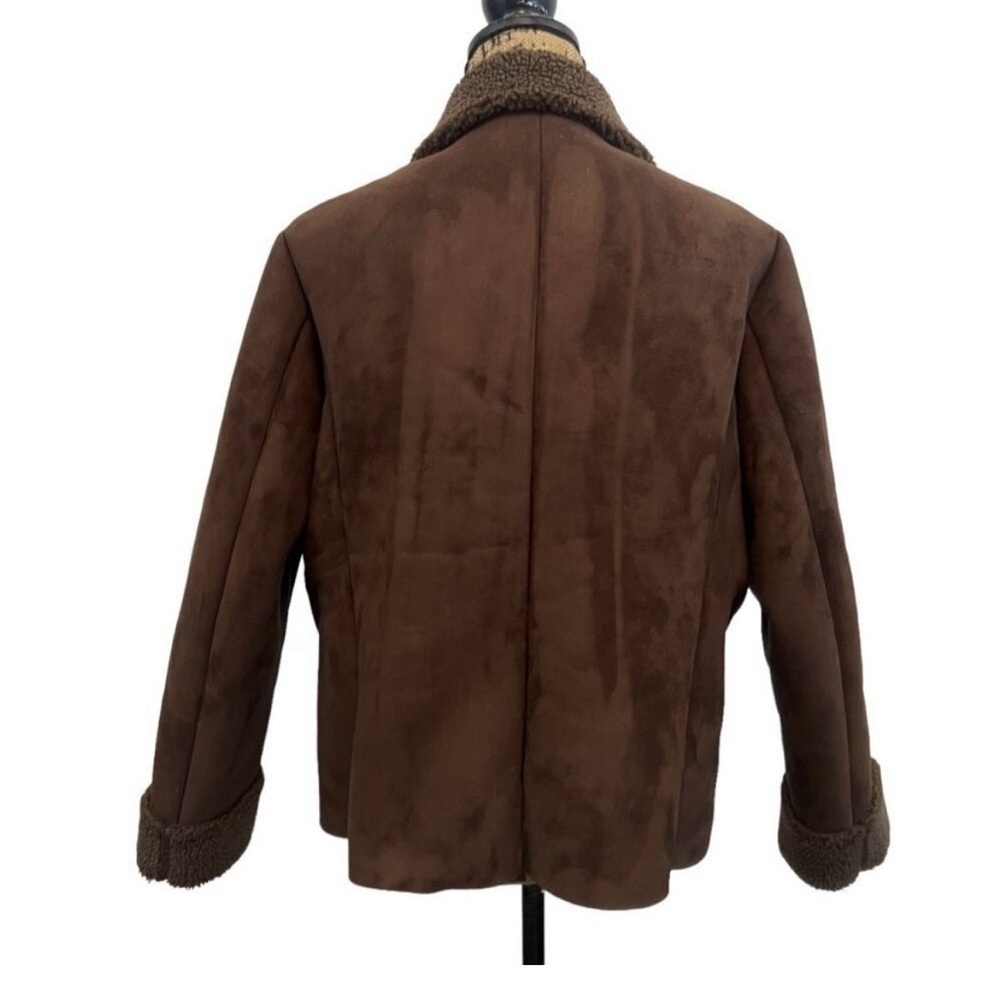 Lands' End Brown Rustic Faux Suede & Shearling Penny Lane Barn Jacket Large - Picture 5 of 8